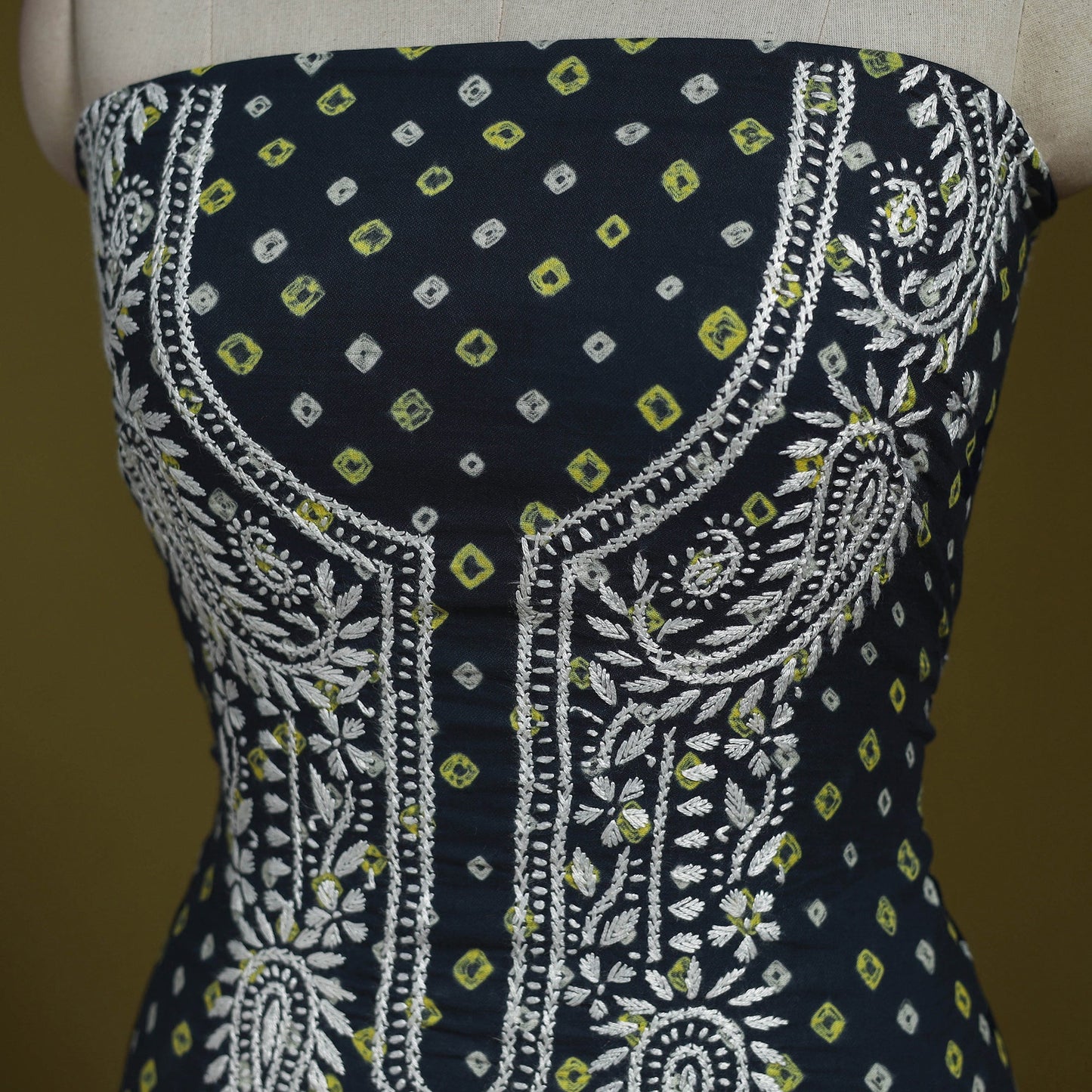 Lucknowi chikankari work bandhani unstitched kurta material