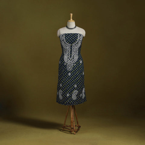 Lucknowi chikankari work bandhani unstitched kurta material