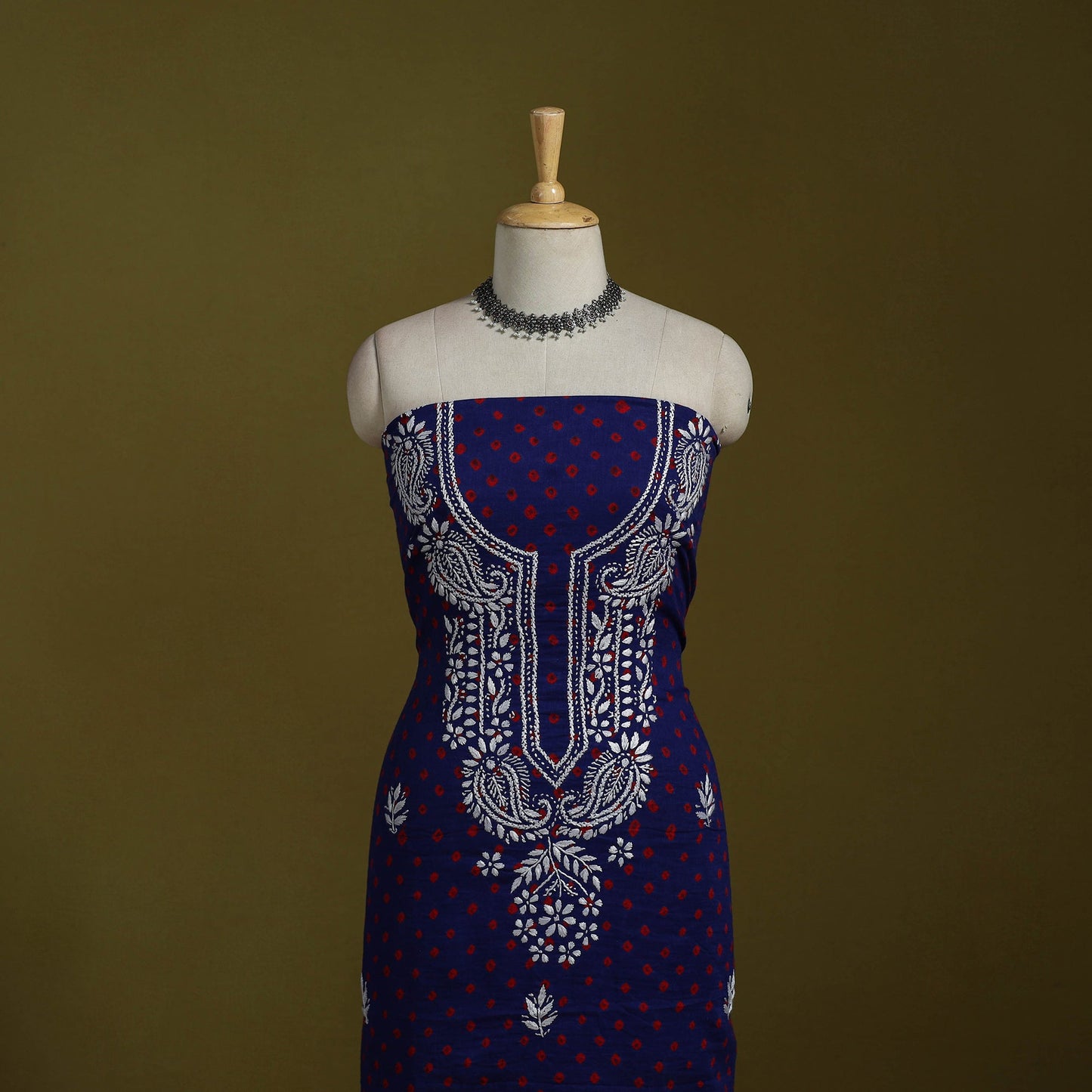 Lucknowi chikankari work bandhani unstitched kurta material