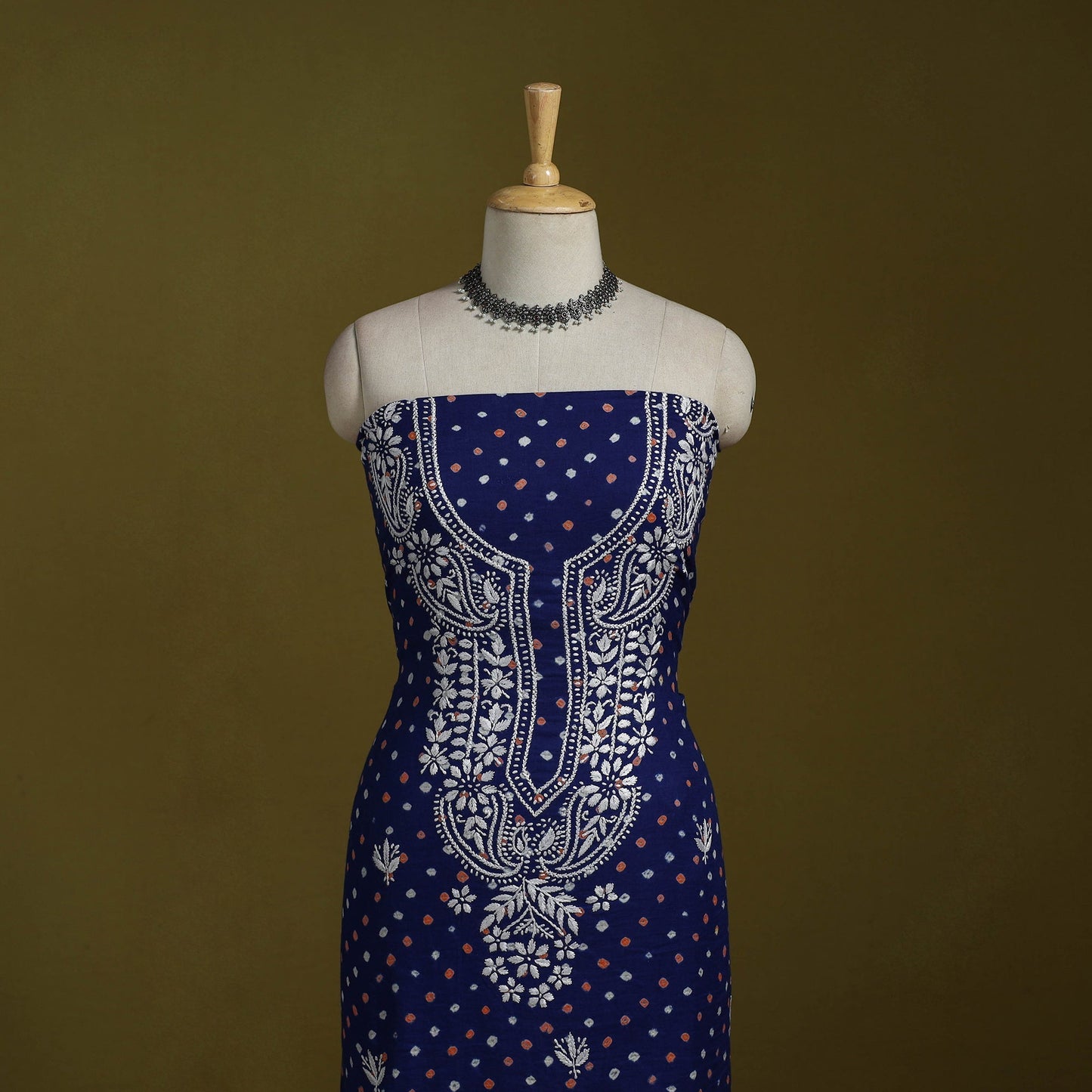 Lucknowi chikankari work bandhani unstitched kurta material