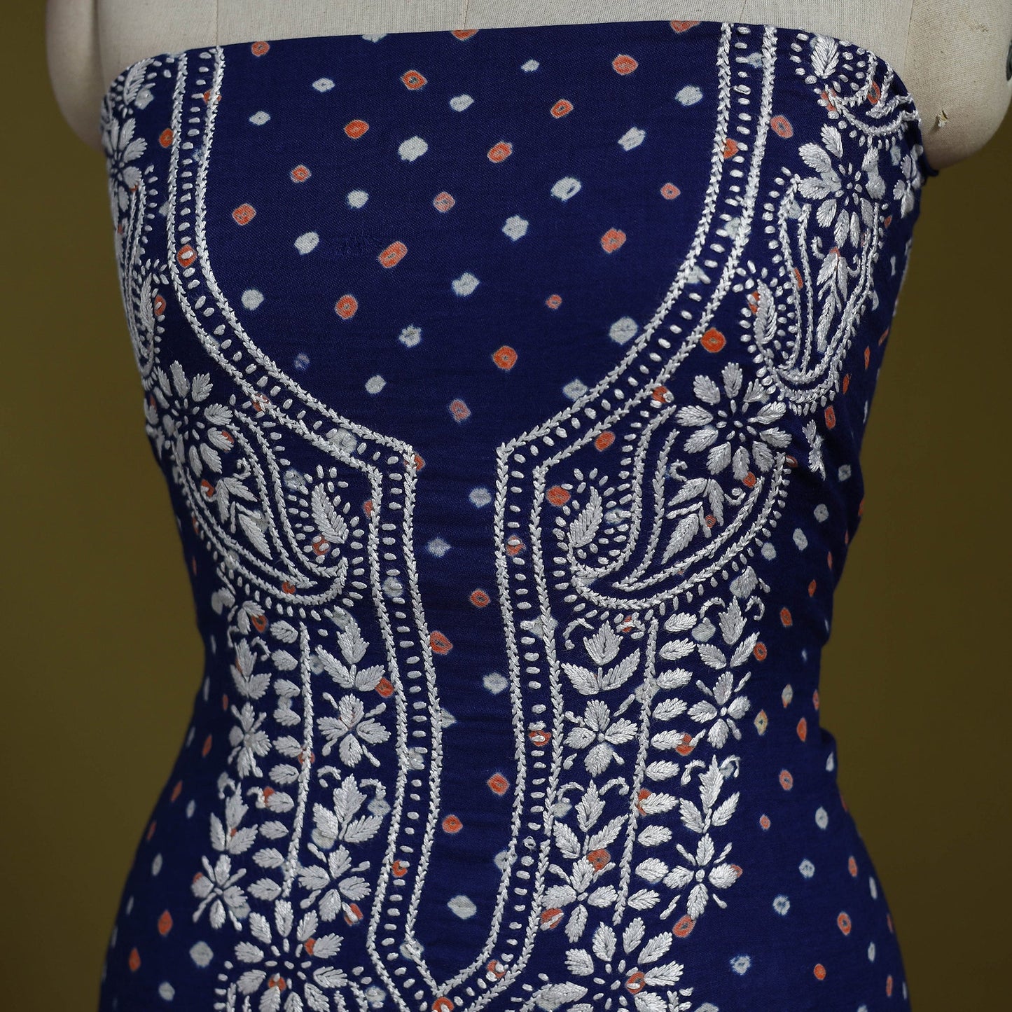 Lucknowi chikankari work bandhani unstitched kurta material