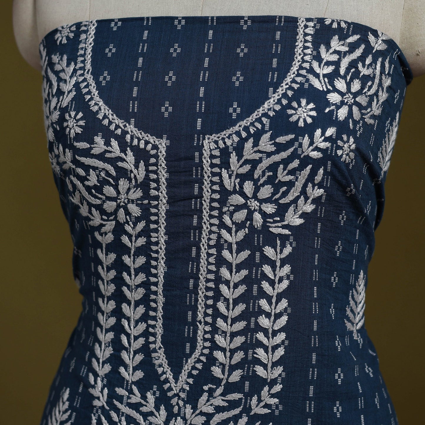 Black - lucknowi chikankari work jacquard unstitched kurta