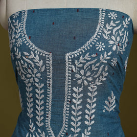 Black - lucknowi chikankari work jacquard unstitched kurta