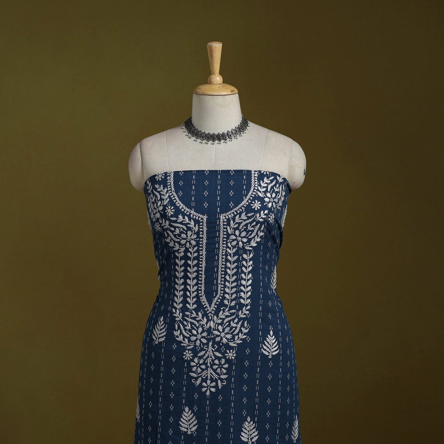 Black - lucknowi chikankari work jacquard unstitched kurta