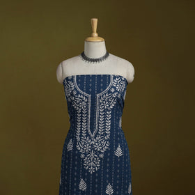 Black - lucknowi chikankari work jacquard unstitched kurta