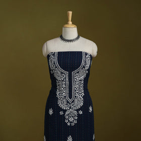 Black - lucknowi chikankari work jacquard unstitched kurta