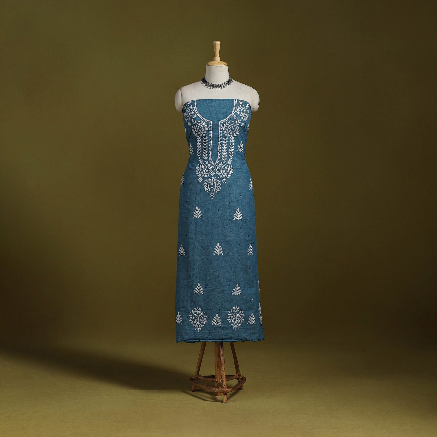 Black - lucknowi chikankari work jacquard unstitched kurta