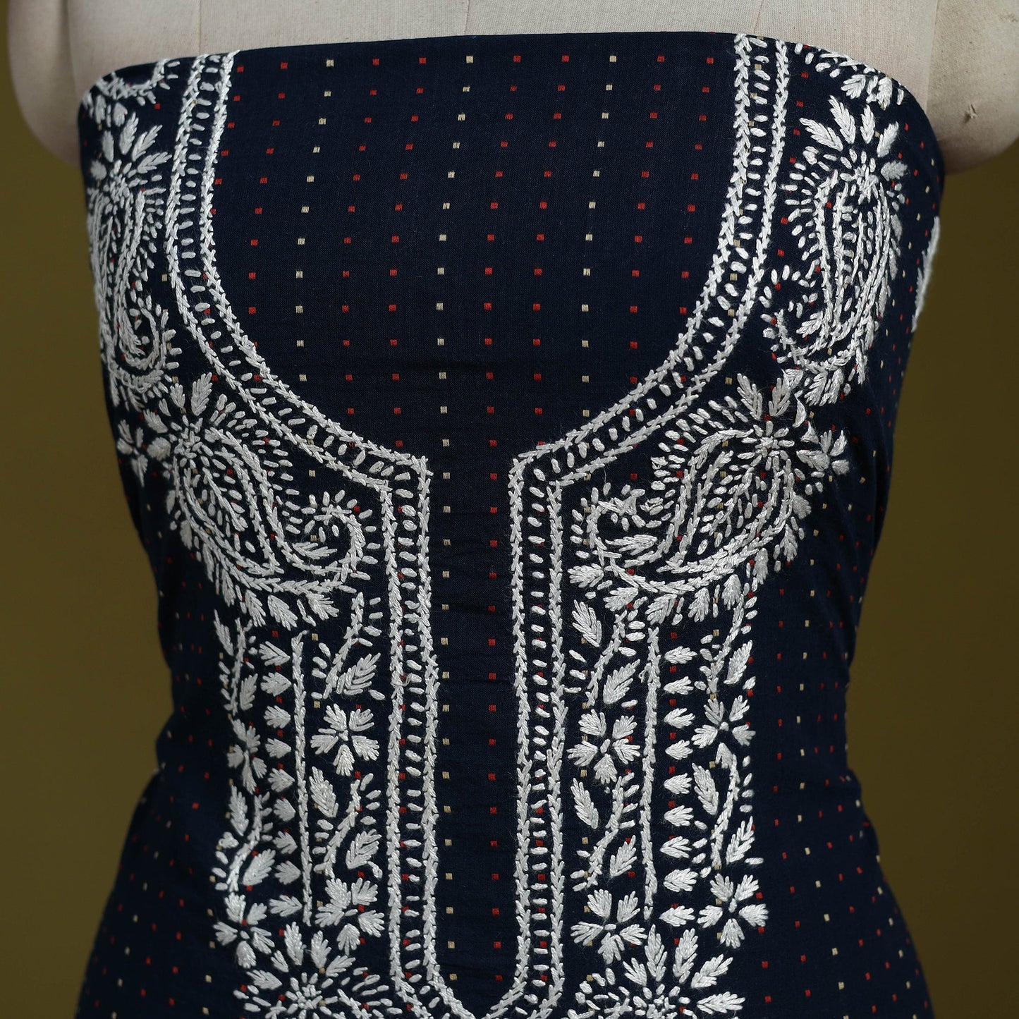 Black - lucknowi chikankari work jacquard unstitched kurta