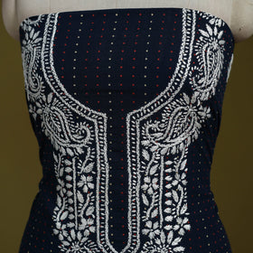 Black - lucknowi chikankari work jacquard unstitched kurta