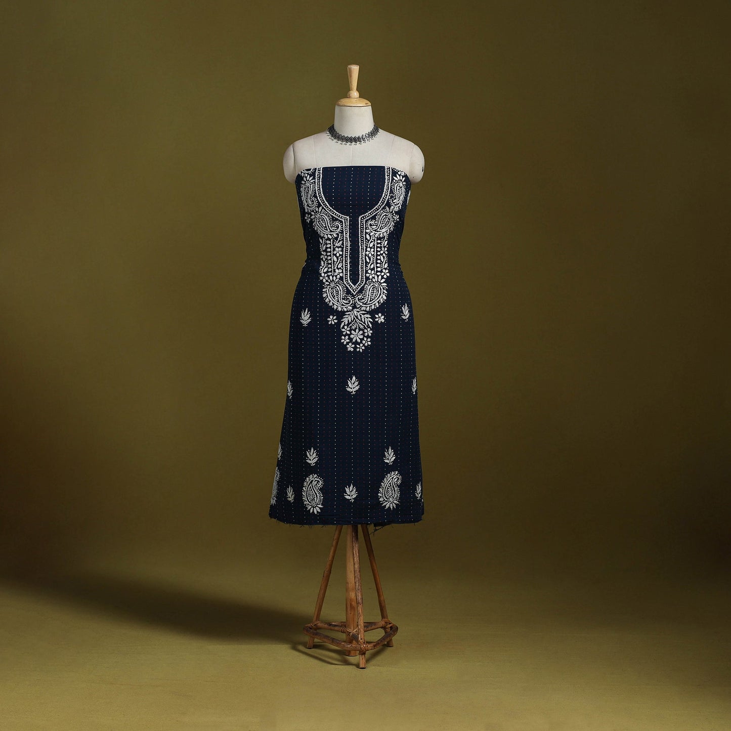 Black - lucknowi chikankari work jacquard unstitched kurta