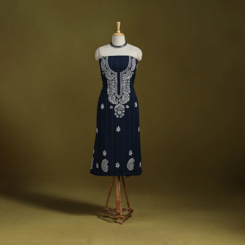 Black - lucknowi chikankari work jacquard unstitched kurta