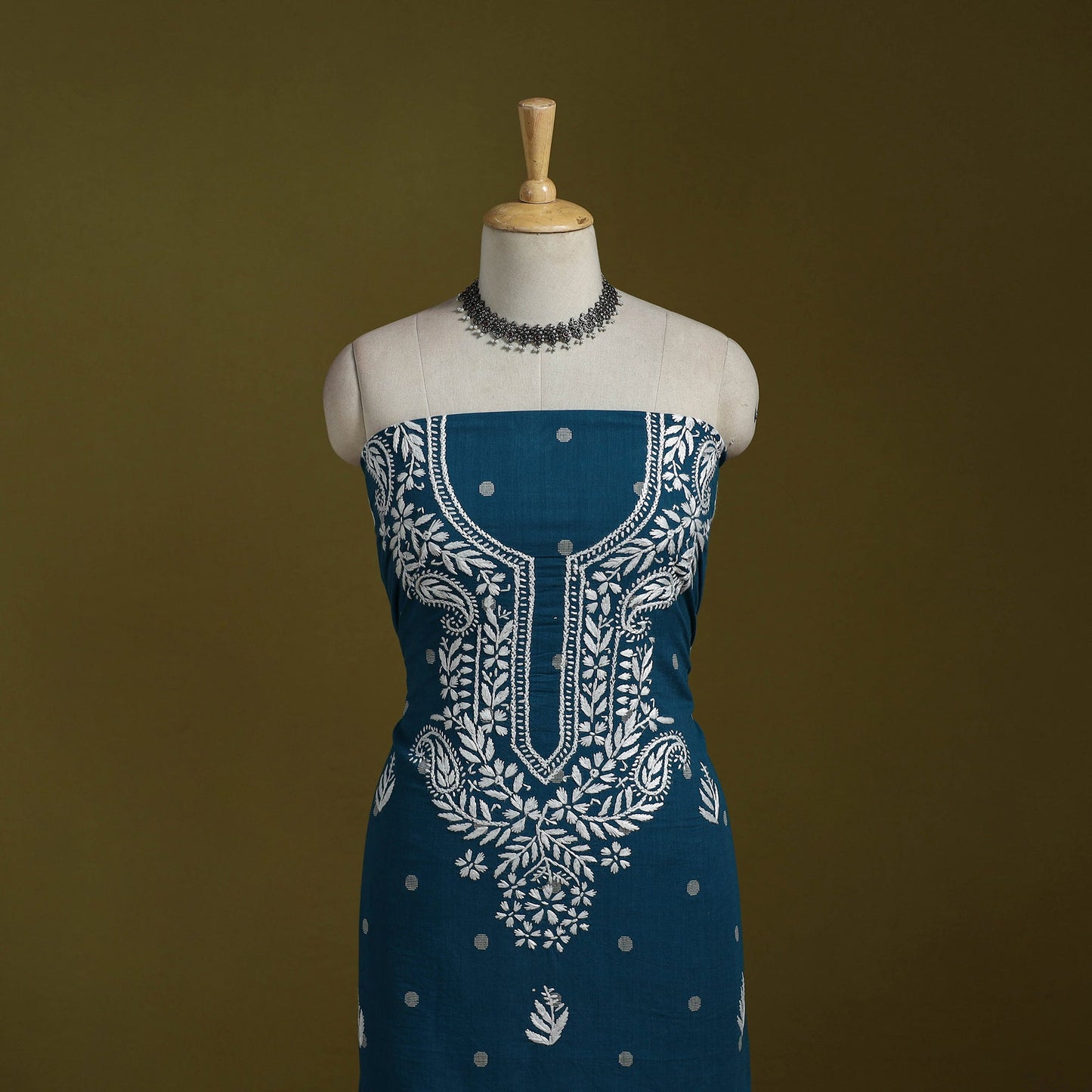 Black - lucknowi chikankari work jacquard unstitched kurta