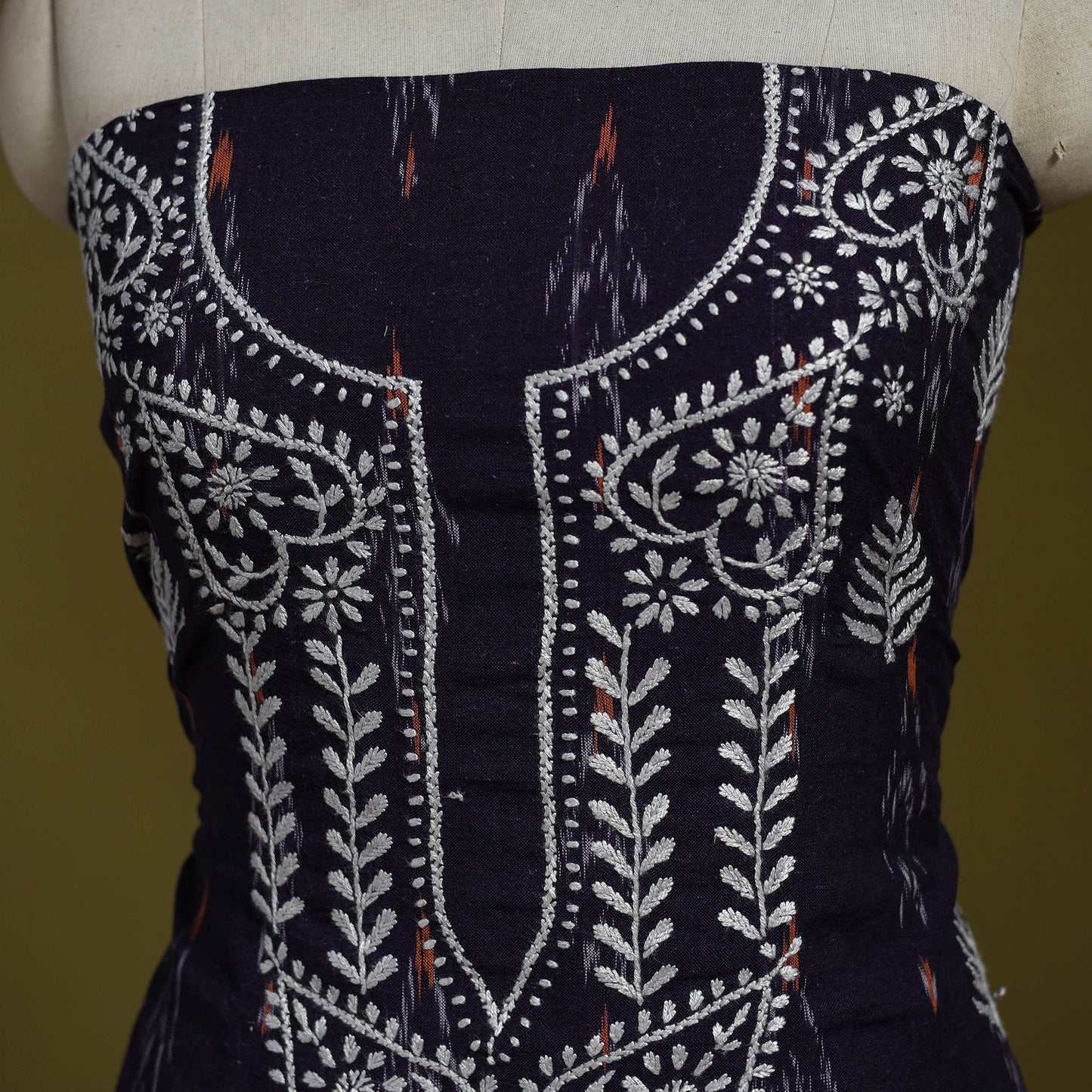 Lucknowi chikankari work pochampally ikat unstitched kurta