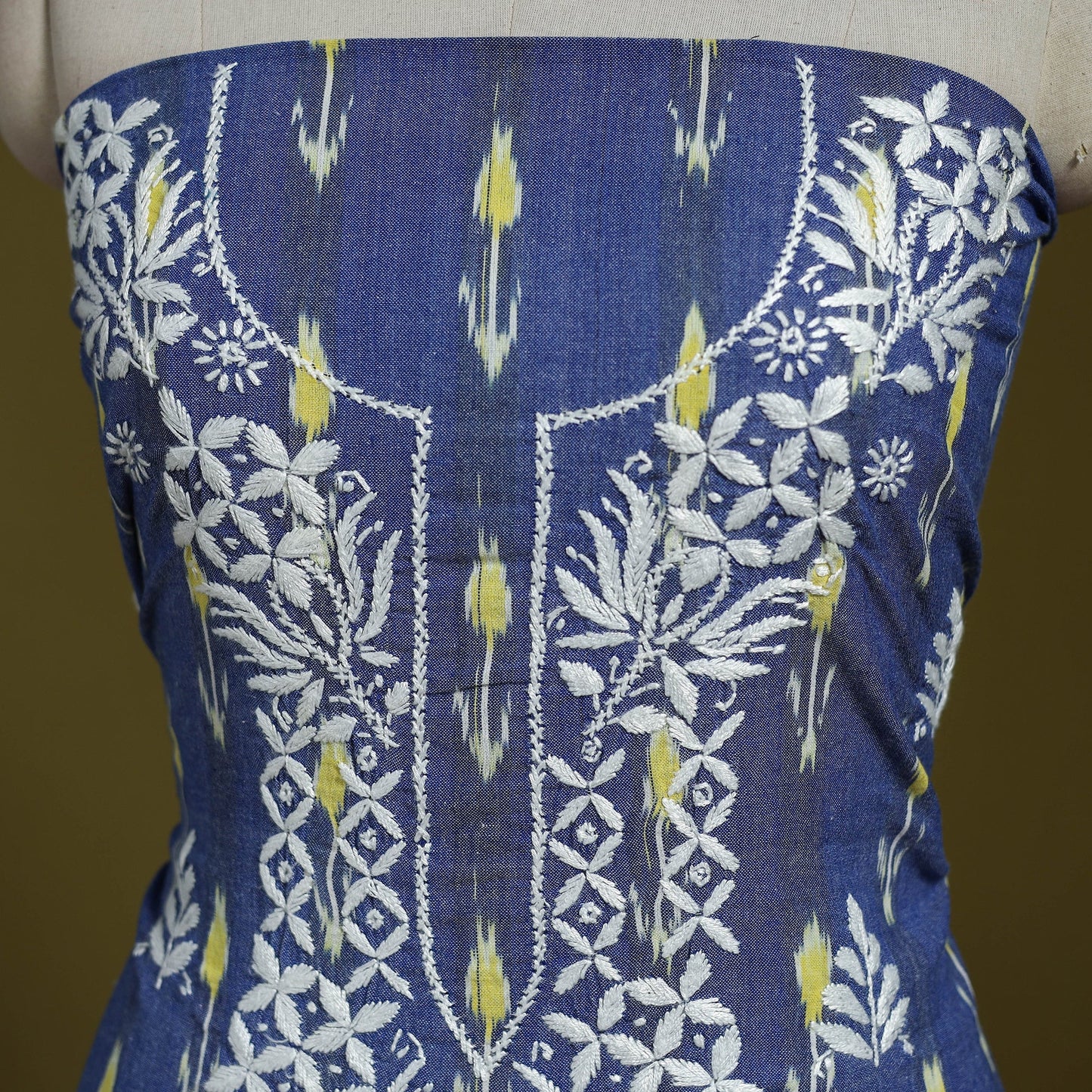 Lucknowi chikankari work pochampally ikat unstitched kurta