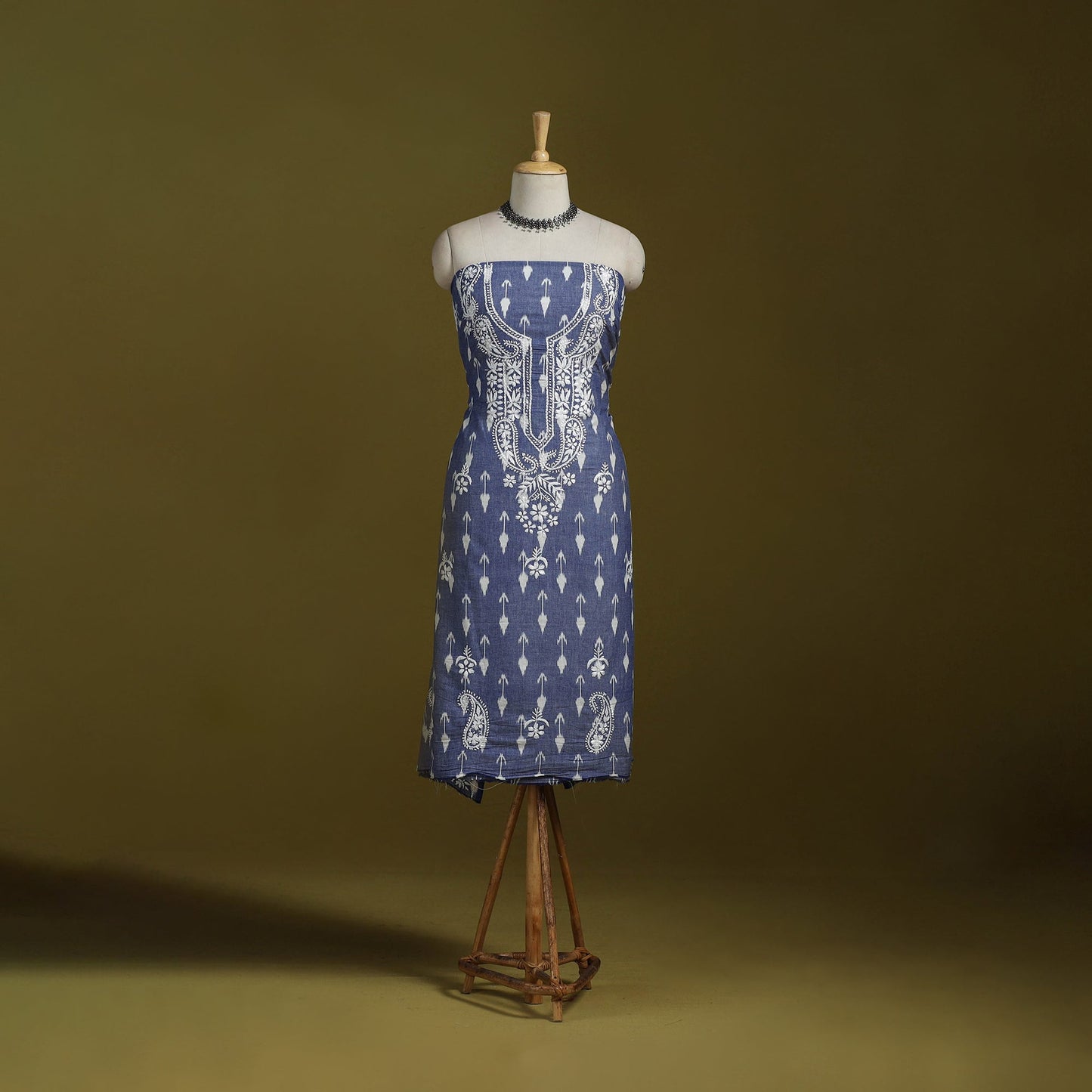 Lucknowi chikankari work pochampally ikat unstitched kurta