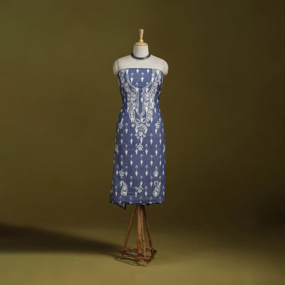 Lucknowi chikankari work pochampally ikat unstitched kurta