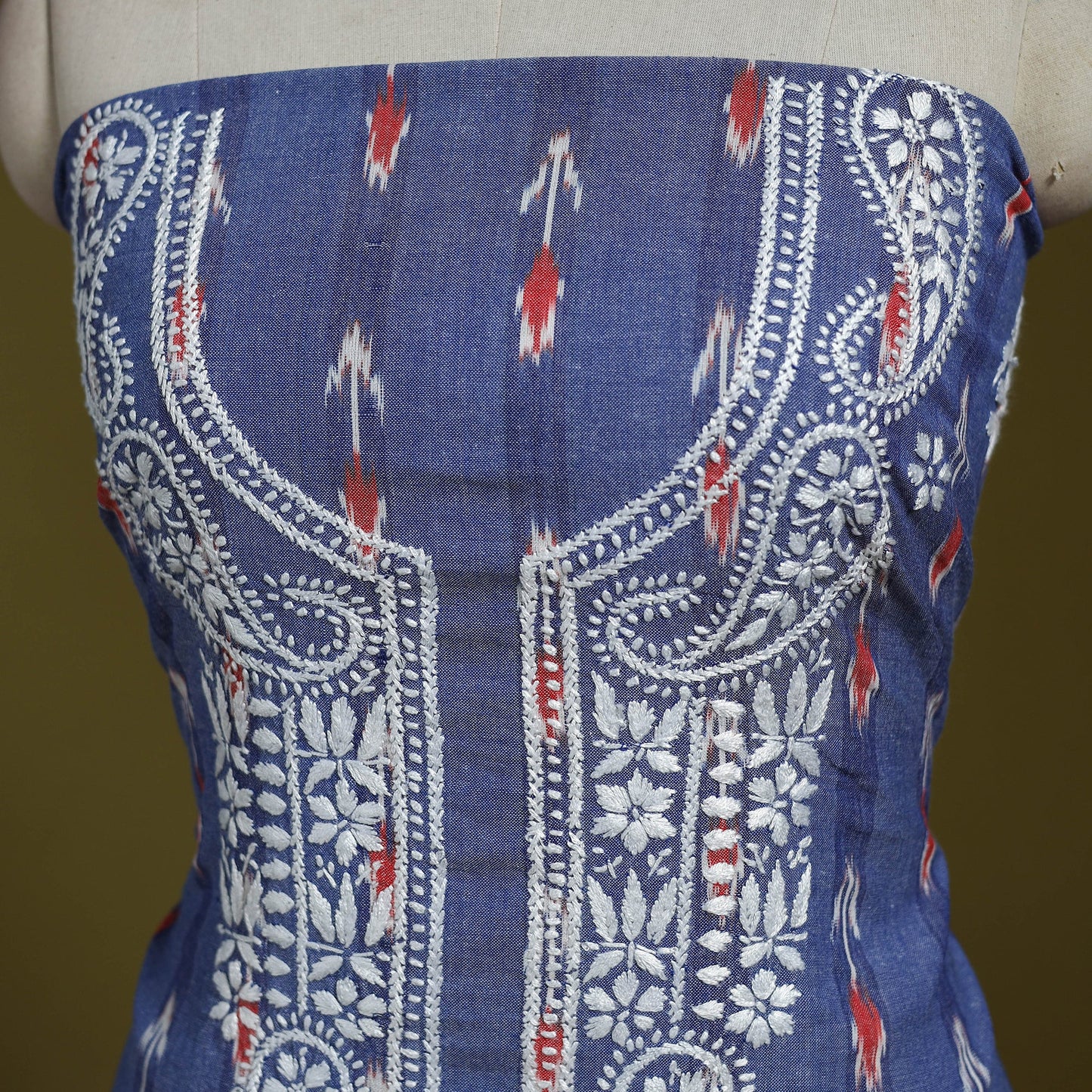 Lucknowi chikankari work pochampally ikat unstitched kurta