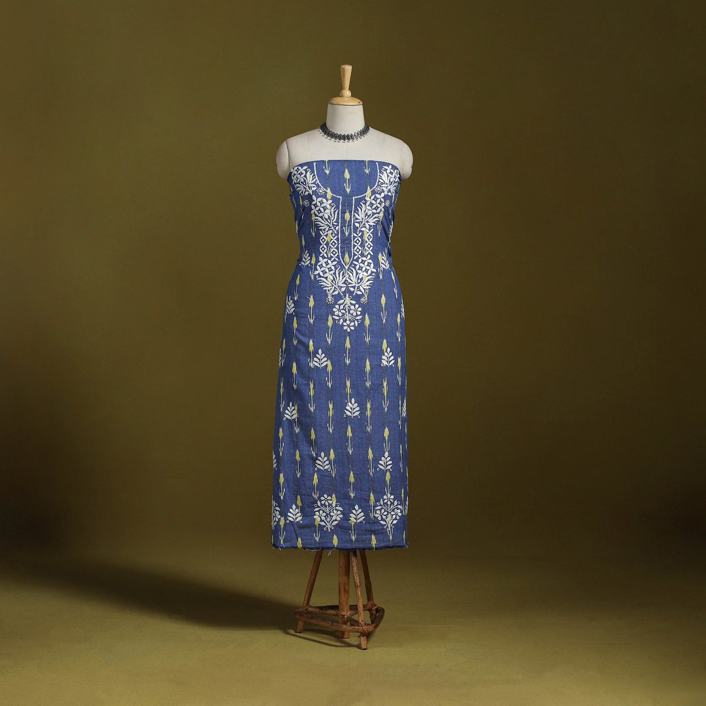 Lucknowi chikankari work pochampally ikat unstitched kurta