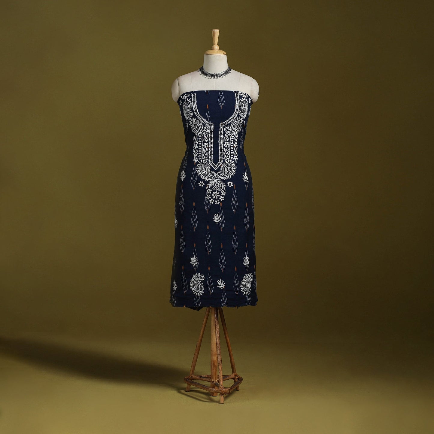 Lucknowi chikankari work pochampally ikat unstitched kurta