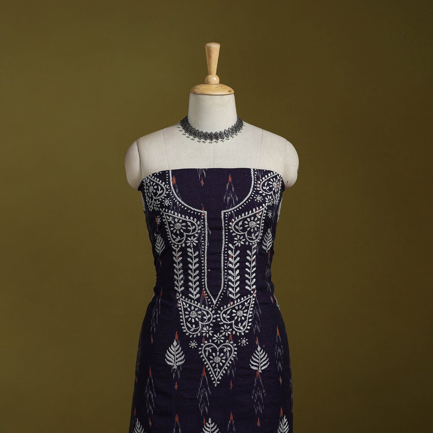 Lucknowi chikankari work pochampally ikat unstitched kurta