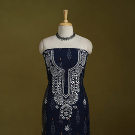 Lucknowi chikankari work pochampally ikat unstitched kurta