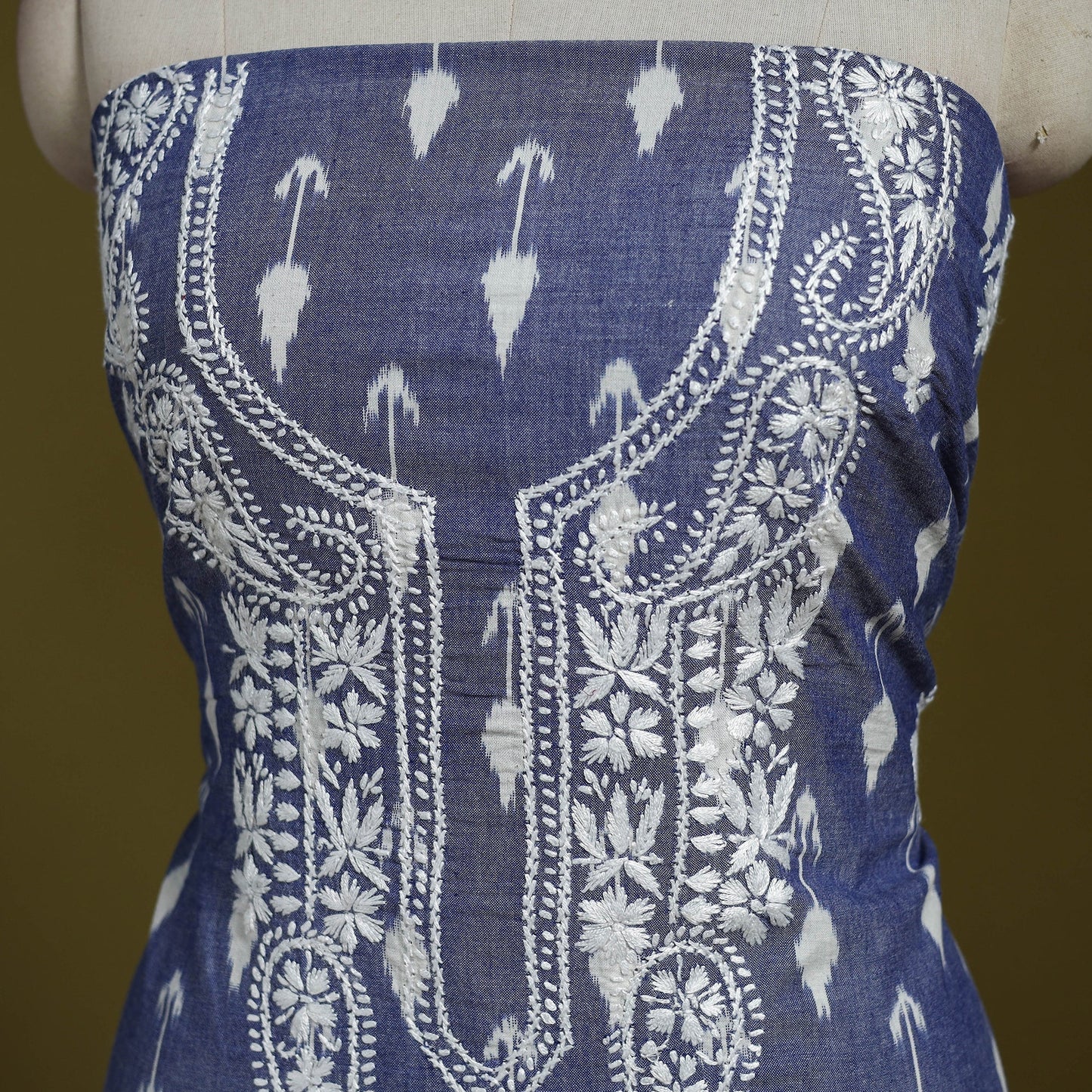 Lucknowi chikankari work pochampally ikat unstitched kurta