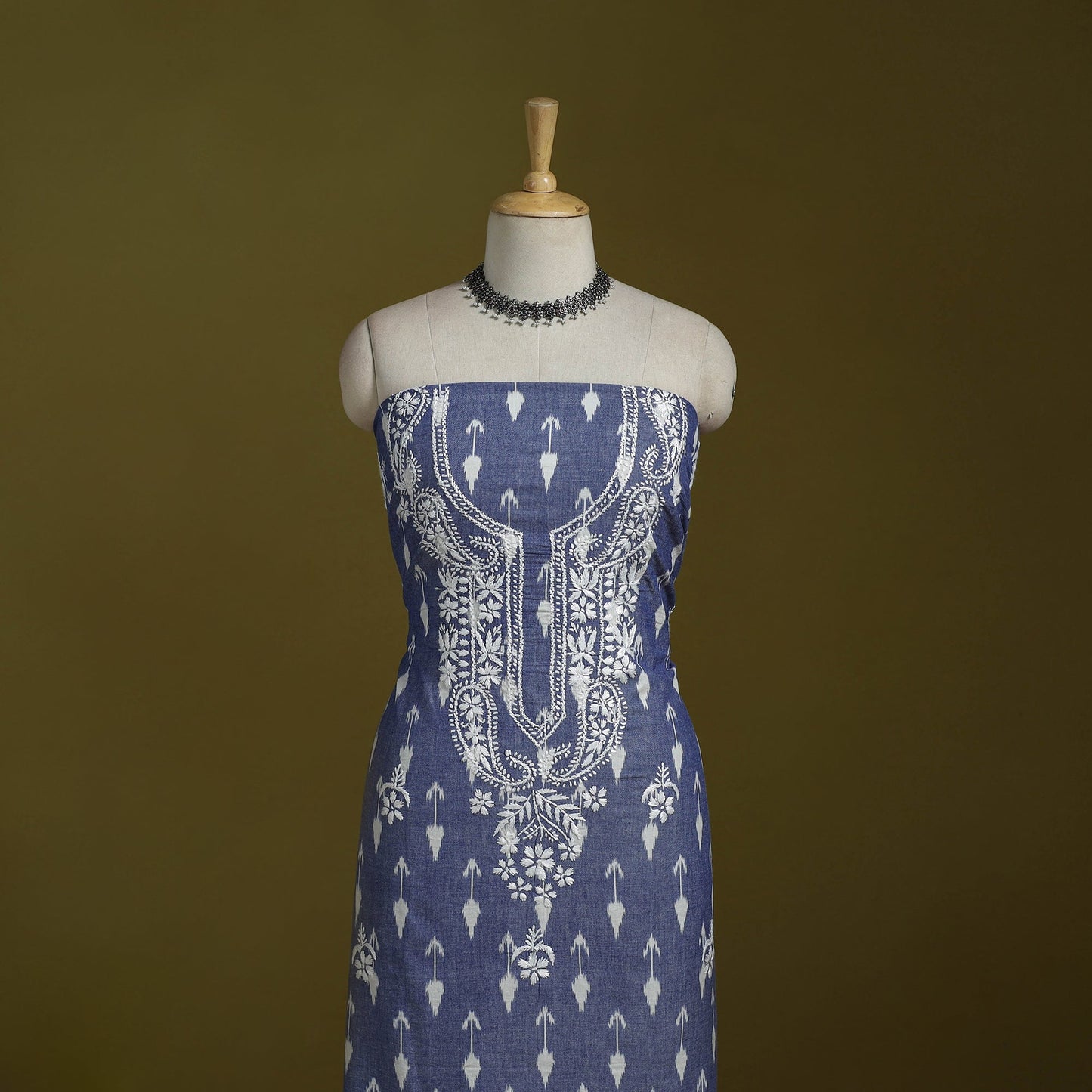 Lucknowi chikankari work pochampally ikat unstitched kurta