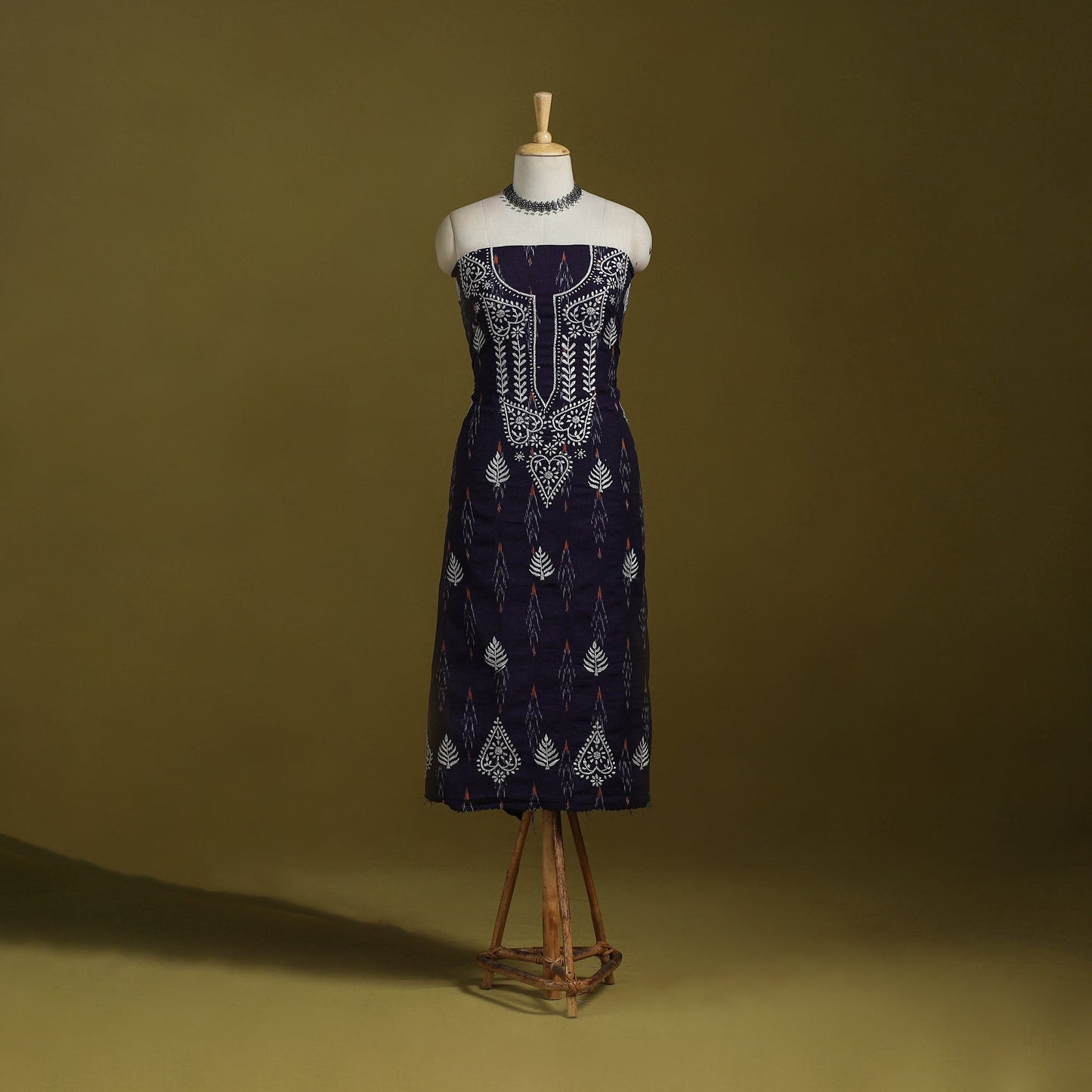 Lucknowi chikankari work pochampally ikat unstitched kurta