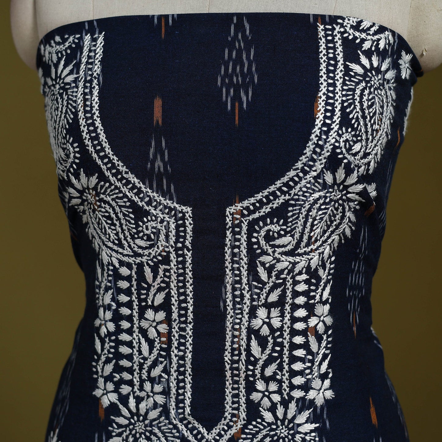 Lucknowi chikankari work pochampally ikat unstitched kurta