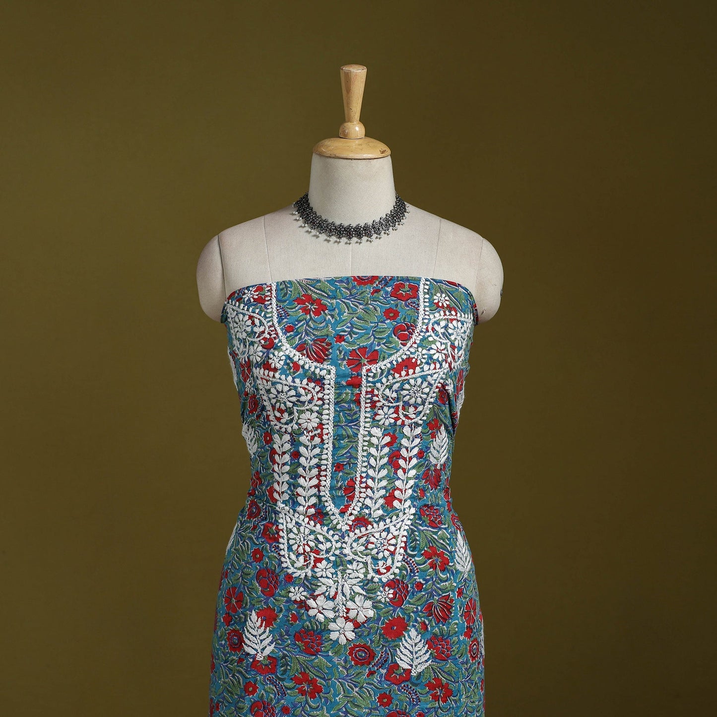 Lucknowi chikankari work sanganeri unstitched kurta