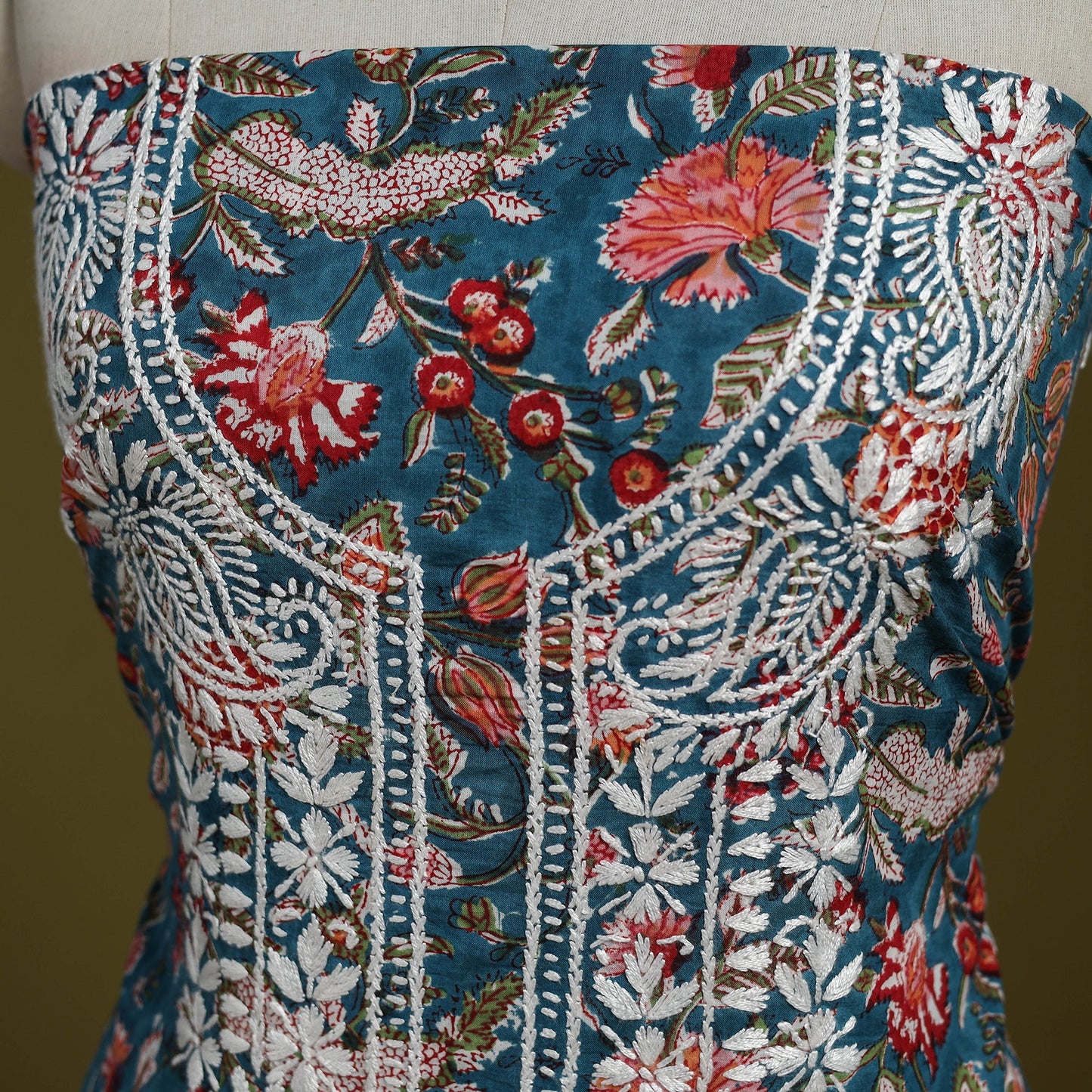 Lucknowi chikankari work sanganeri unstitched kurta