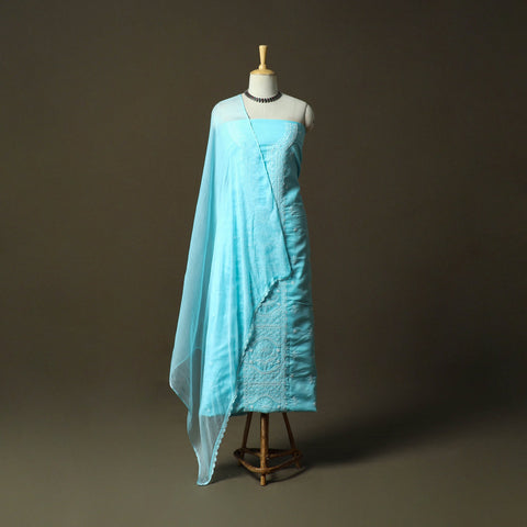 Blue - lucknowi hand embroidered cotton chikankari 3pc