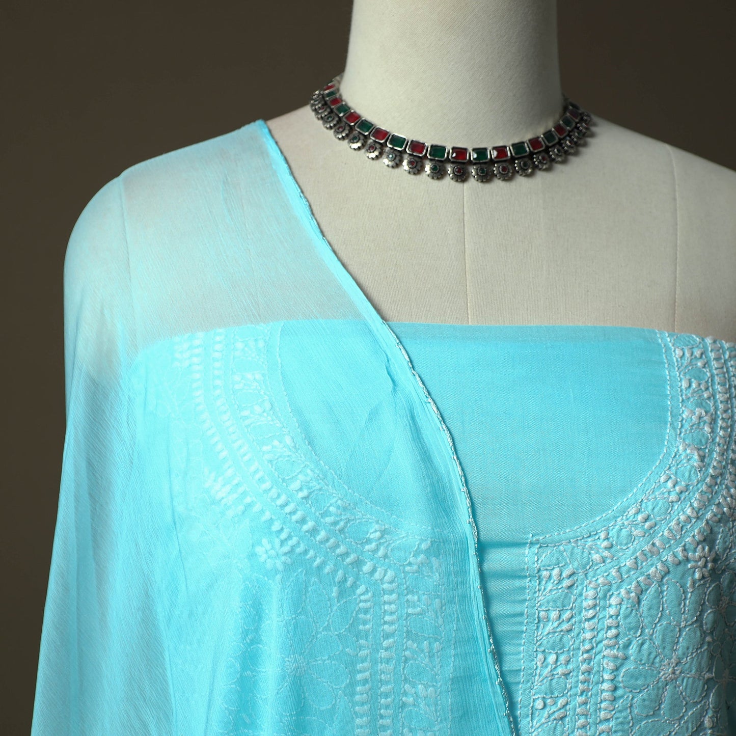 Lucknowi hand embroidered cotton chikankari 3pc unstitched