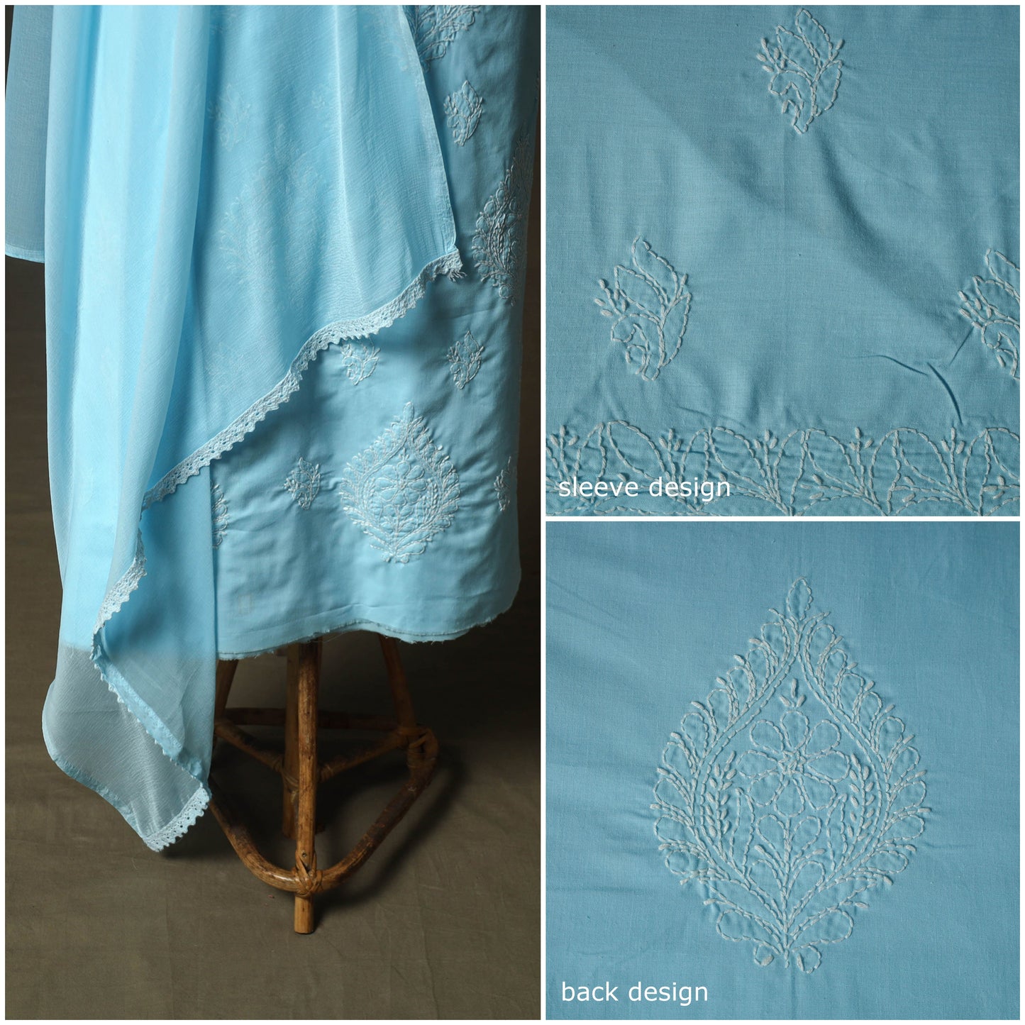Lucknowi hand embroidered cotton chikankari 3pc unstitched