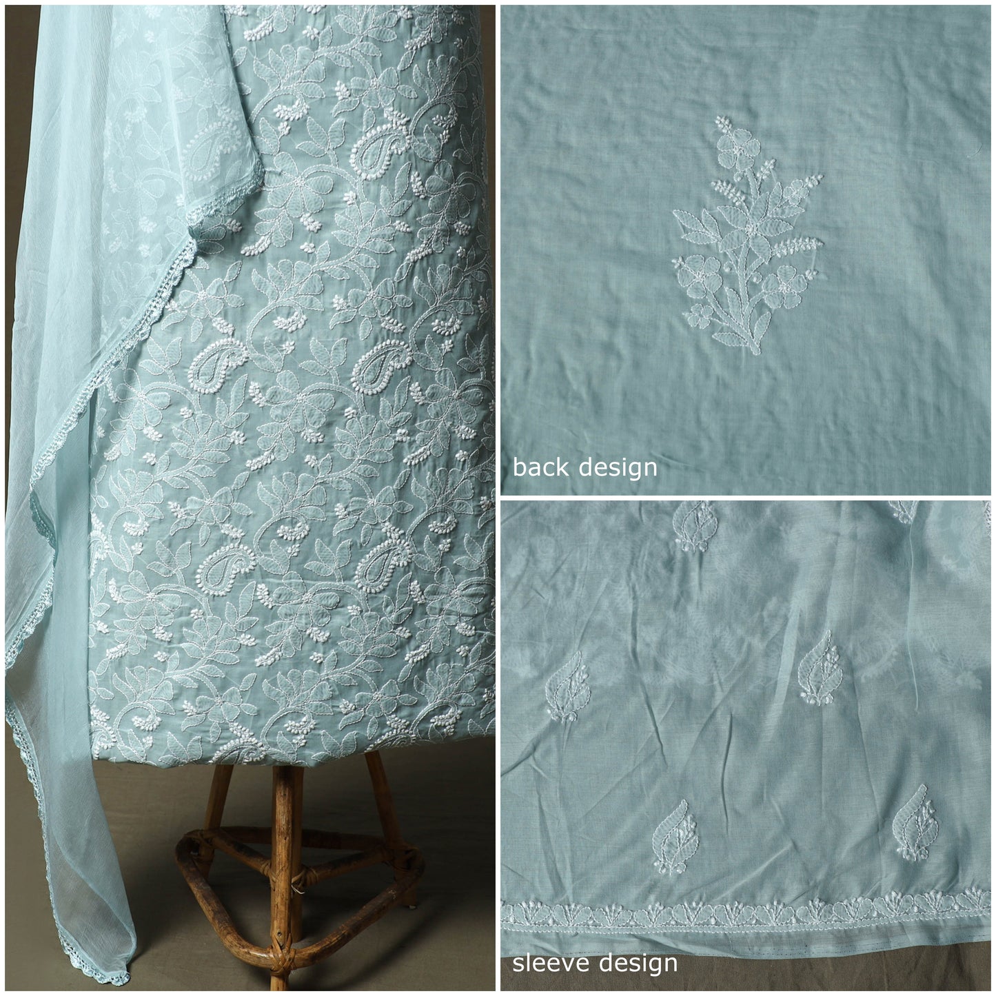 Lucknowi hand embroidered cotton chikankari 3pc unstitched
