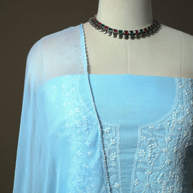 Blue - lucknowi hand embroidered cotton chikankari 3pc