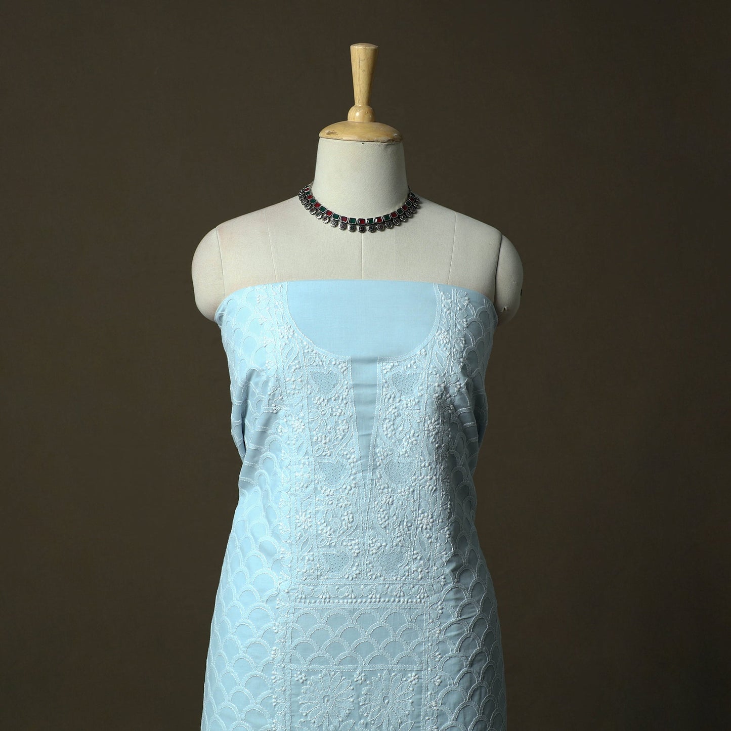 Lucknowi hand embroidered cotton chikankari 3pc unstitched