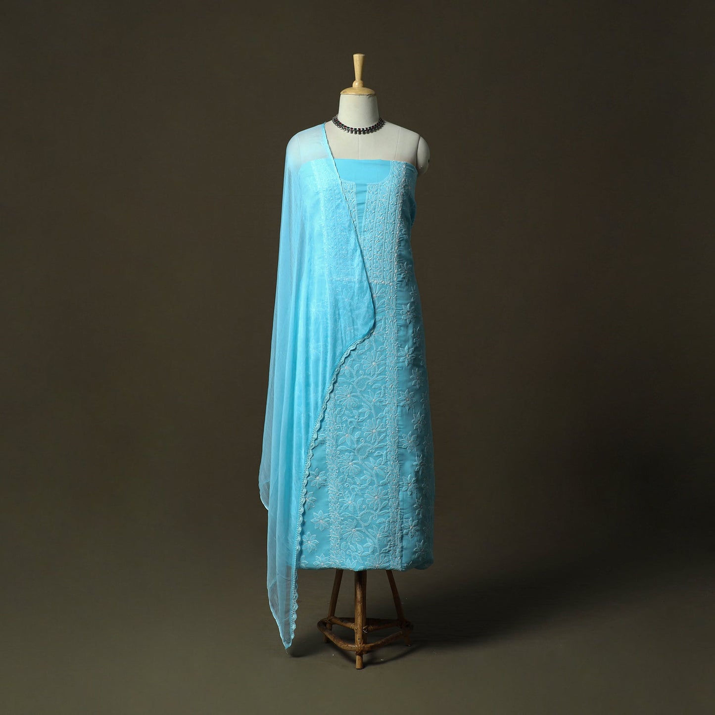 Blue - lucknowi hand embroidered cotton chikankari 3pc