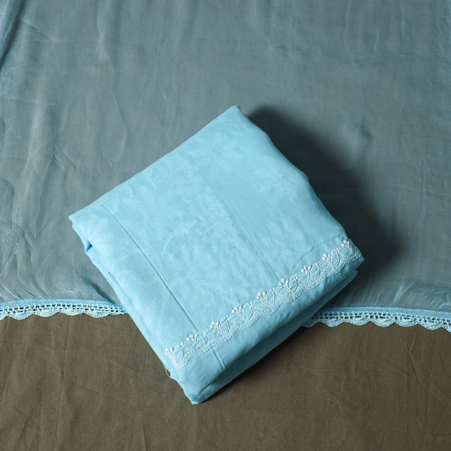 Blue - lucknowi hand embroidered cotton chikankari 3pc