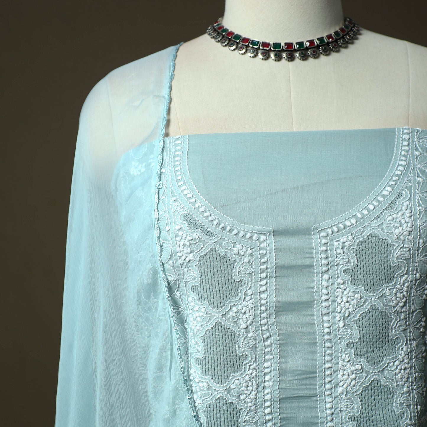 Lucknowi hand embroidered cotton chikankari 3pc unstitched