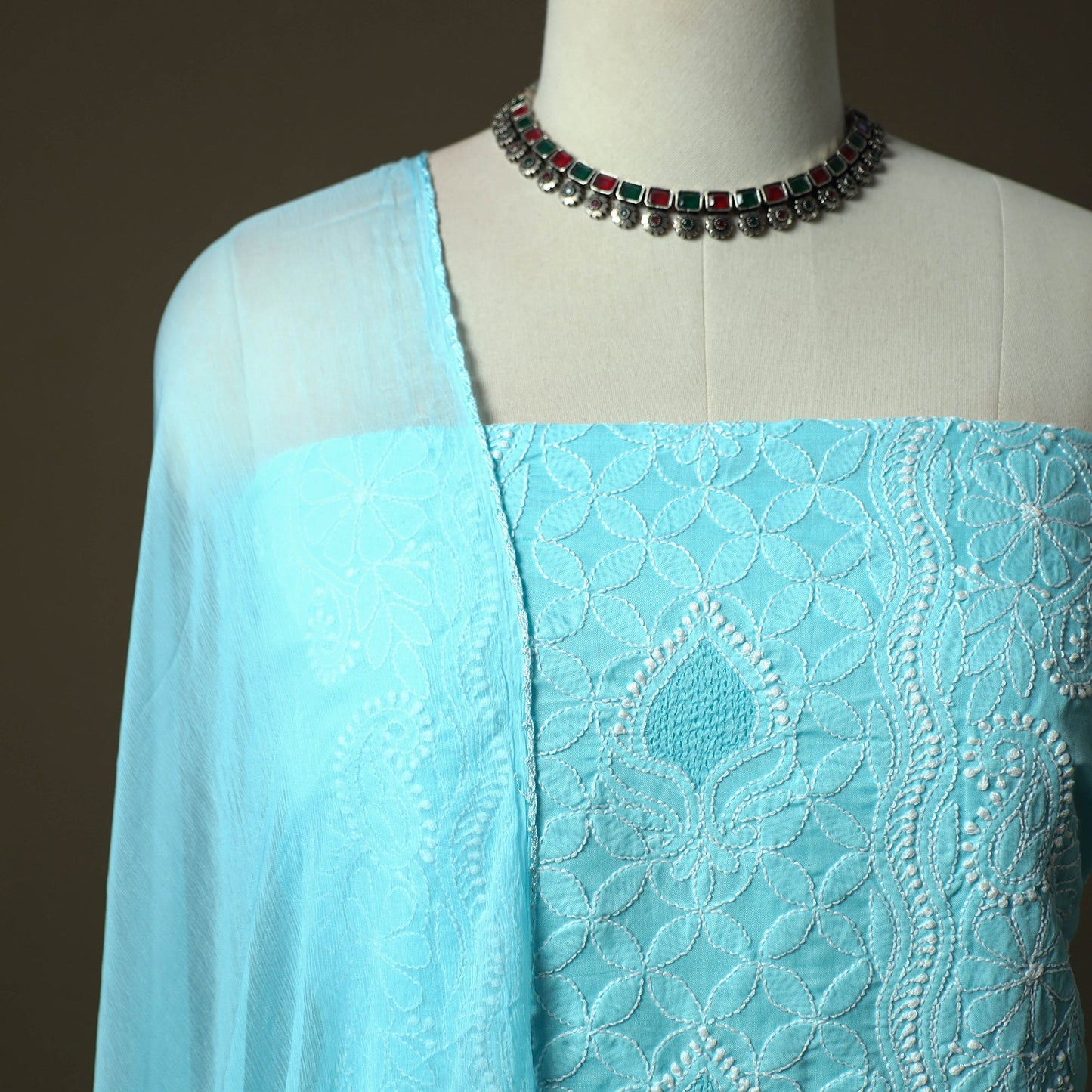 Blue - lucknowi hand embroidered cotton chikankari 3pc