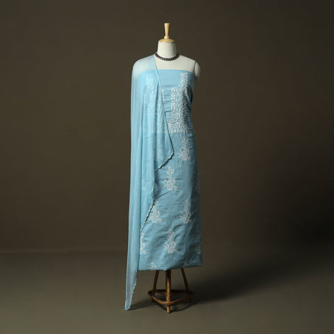 Lucknowi hand embroidered cotton chikankari 3pc unstitched