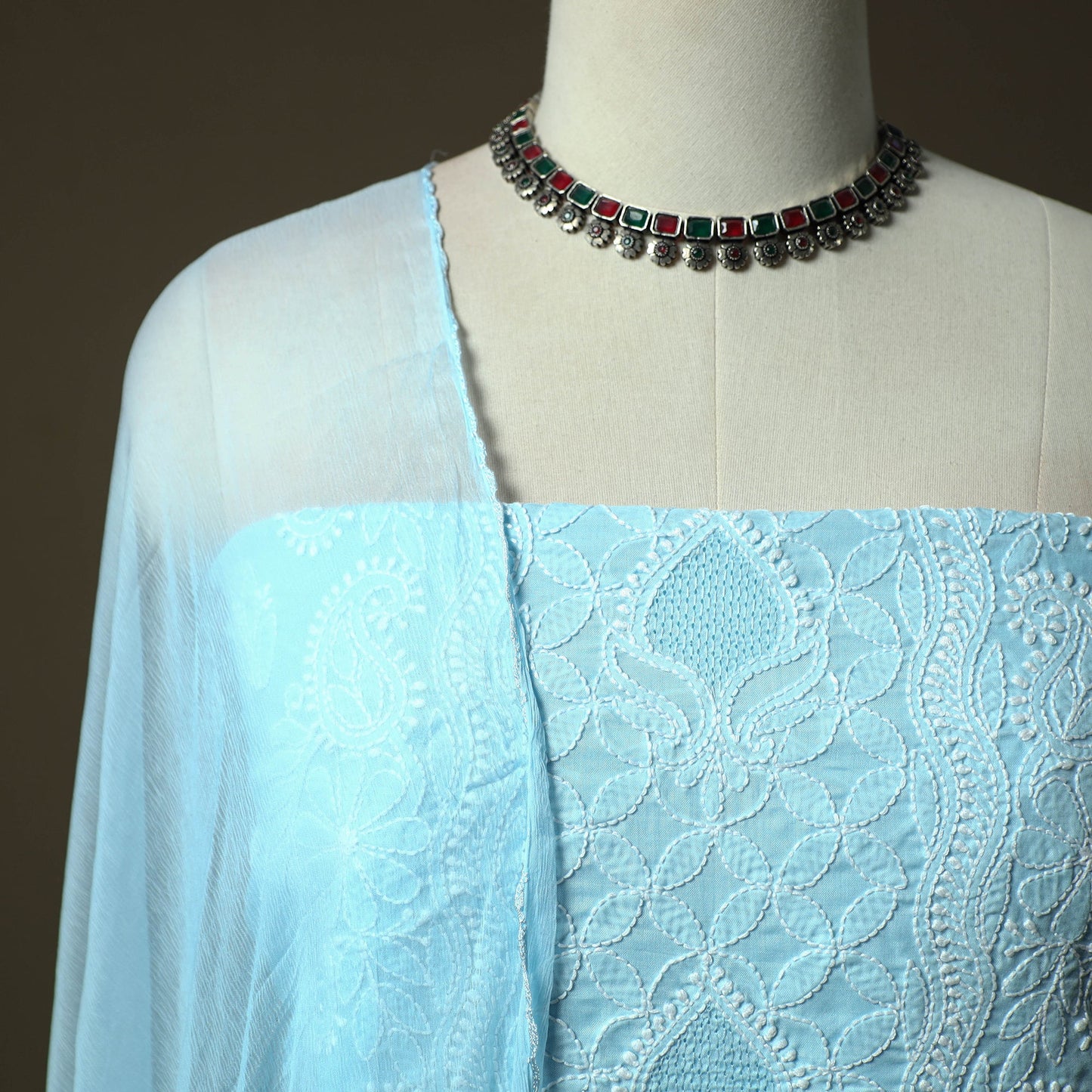 Blue - lucknowi hand embroidered cotton chikankari 3pc