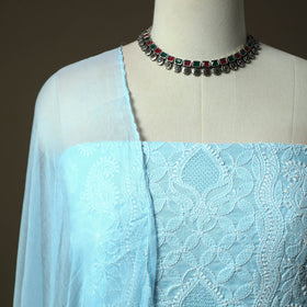 Blue - lucknowi hand embroidered cotton chikankari 3pc