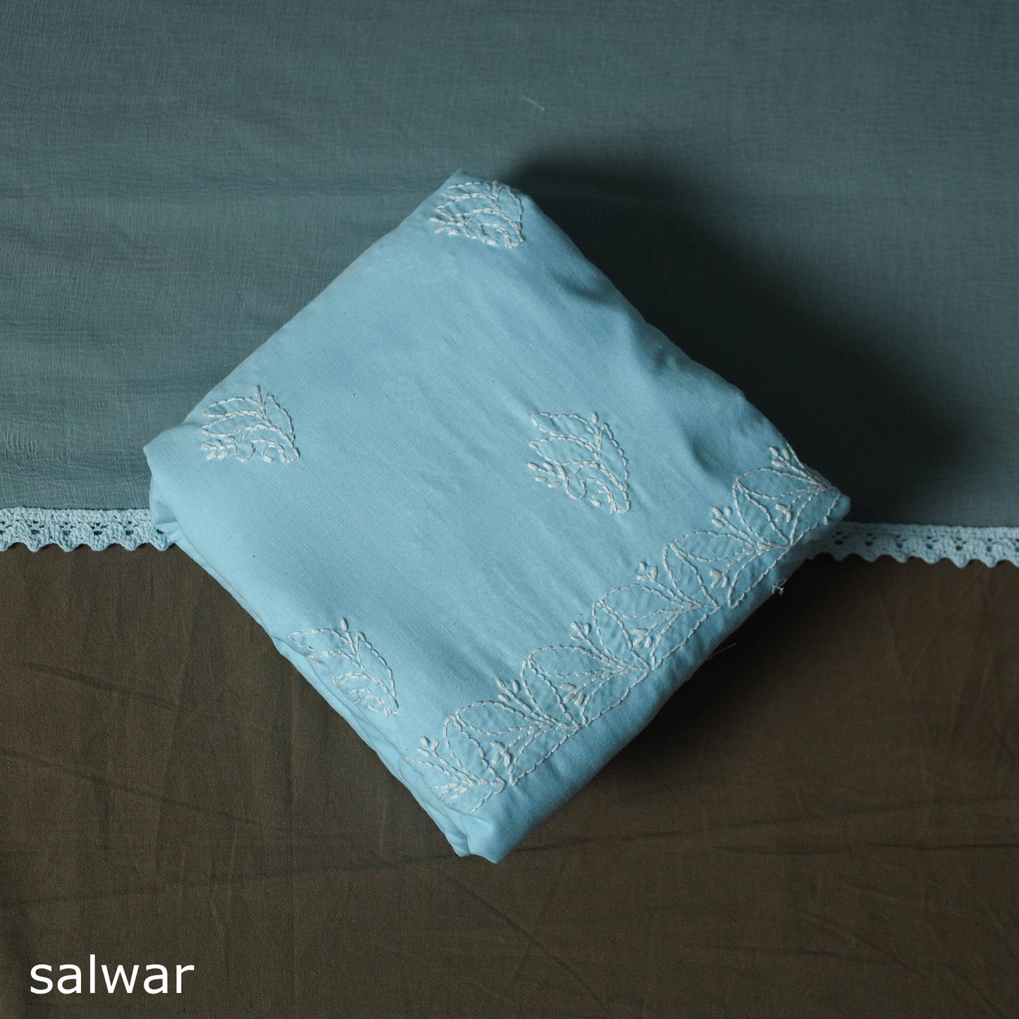 Lucknowi hand embroidered cotton chikankari 3pc unstitched