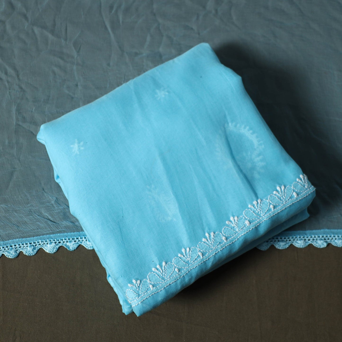 Blue - lucknowi hand embroidered cotton chikankari 3pc