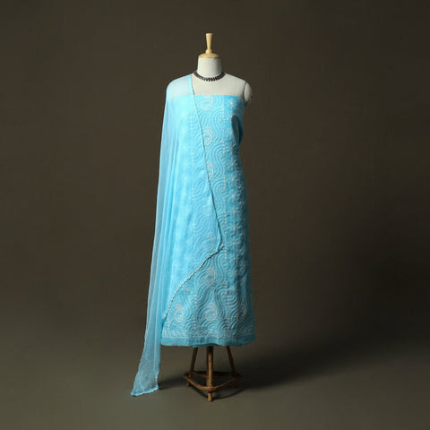 Lucknowi hand embroidered cotton chikankari 3pc unstitched