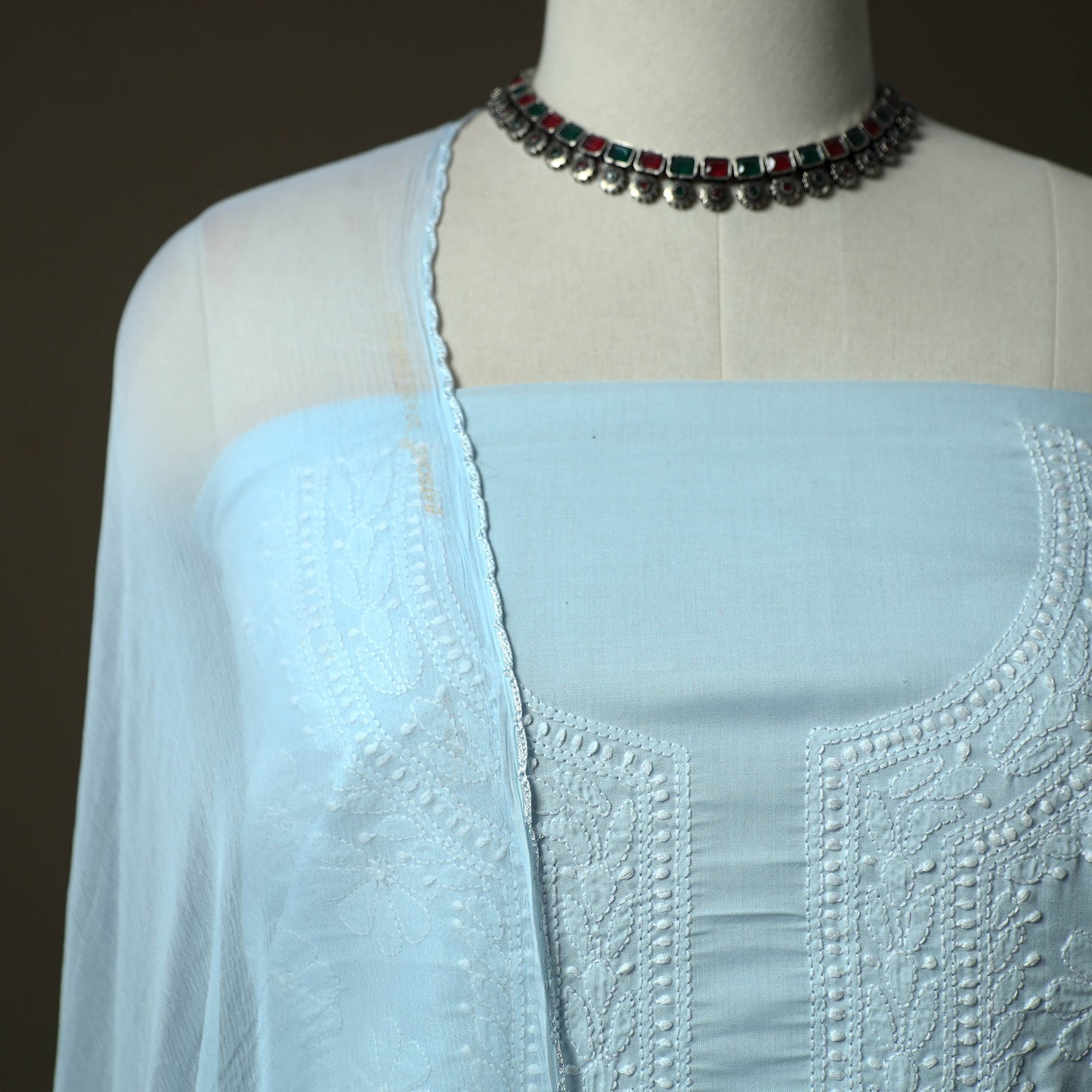 Lucknowi hand embroidered cotton chikankari 3pc unstitched