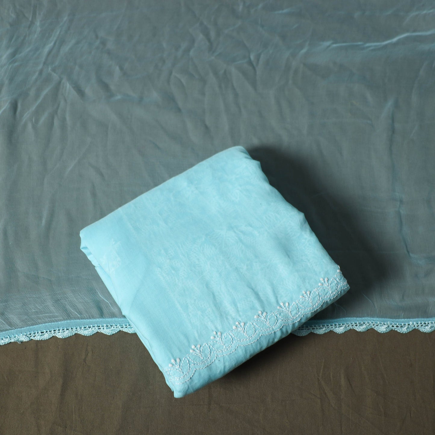 Blue - lucknowi hand embroidered cotton chikankari 3pc