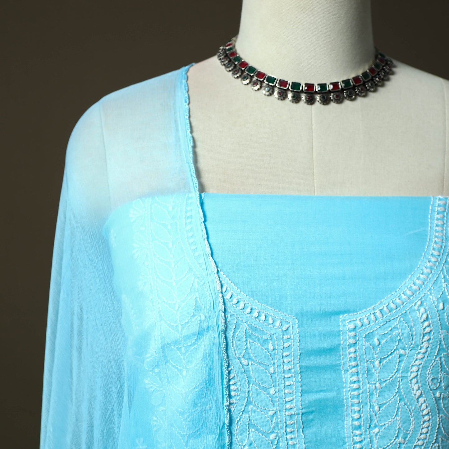 Blue - lucknowi hand embroidered cotton chikankari 3pc